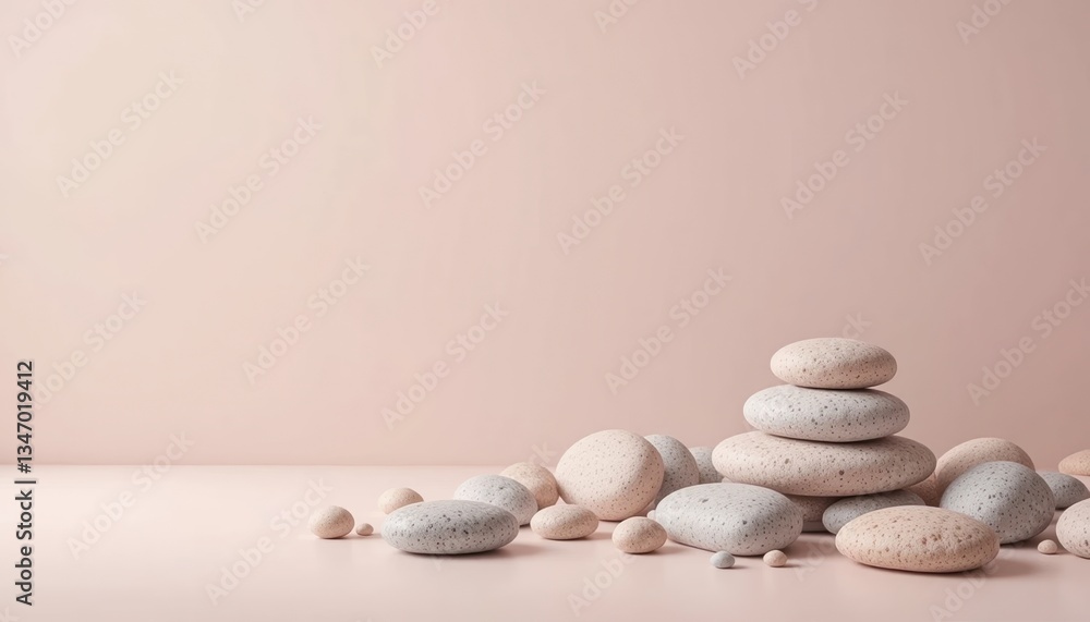Aufkleber arranging smooth pebbles for tranquility studio setting still life photography minimalistic environm