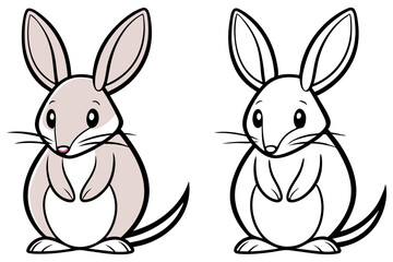 Cute Cartoon Bunny Featuring a Colored Version and a Black and White Outline for Coloring Activities