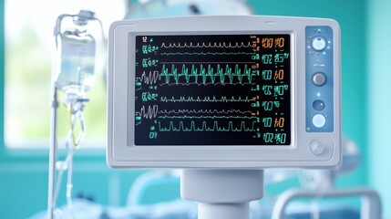 Medical Monitor Displaying Vital Signs in Hospital Setting