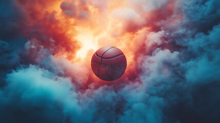 Fototapeta premium A basketball floating in mid air surrounded by a thick