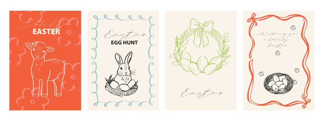 Vintage Easter cute card. Traditional monochrome graphic.