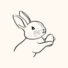 Vintage Easter coquette bunny. Traditional monochrome graphic. Nostalgic cottage holiday graphic