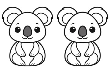 Two Cute Koala Outlines, Adorable Animal Coloring Page, Children's Illustration, Australian Wildlife, Simple Black and White Design