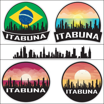 Itabuna Brazil Flag Skyline Cityscape Silhouette Travel Souvenir Sticker Isolated Vector