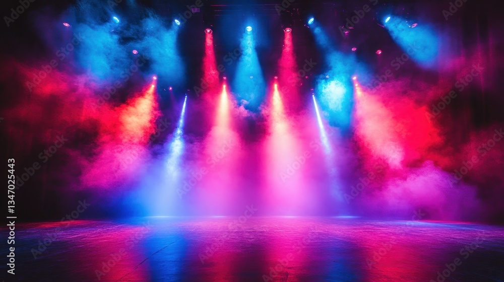 Poster vibrant stage bathed in mesmerizing light beams creating a captivating atmosphere ready for performa