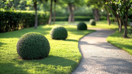 Serene Garden Path: A Stroll Through Lush Greenery
