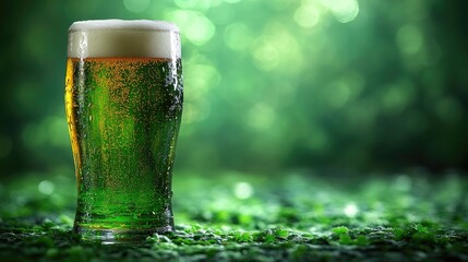 A tall glass filled with foamy green beverage stands proudly