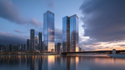 Obraz premium Chicago Skyline Skyscrapers Dusk Reflection