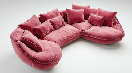Luxurious Pink Plush Lounge Sofa with Multiple Soft Cushions – A Stylish and Comfortable Seating Piece