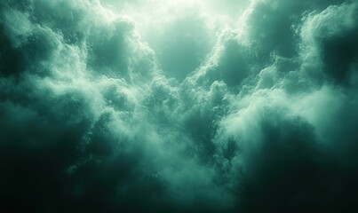 Fototapeta premium Emerald green swirling clouds, ethereal light