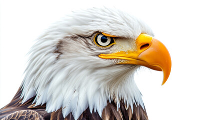 Obraz premium Majestic bald eagle head with striking details against a pure white background