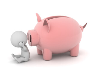 Upset 3D Character with a Piggy Bank