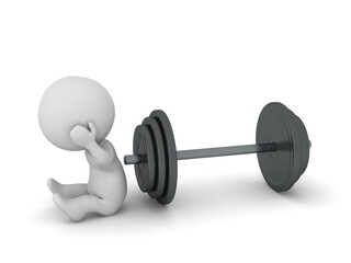 Upset 3D Character with a Barbell Weight