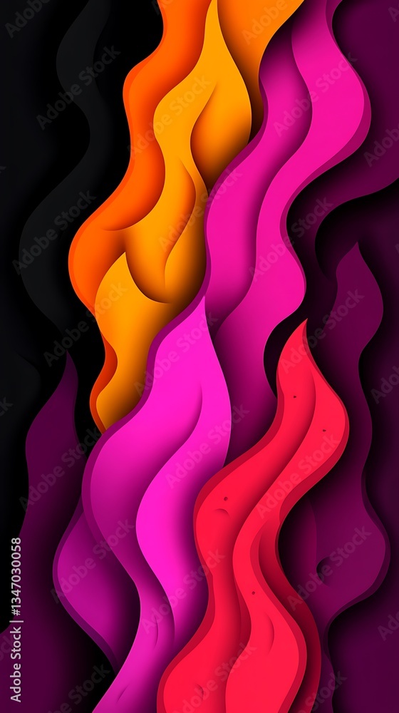 Poster layered abstract forms with vibrant gradient of colors and smooth curves