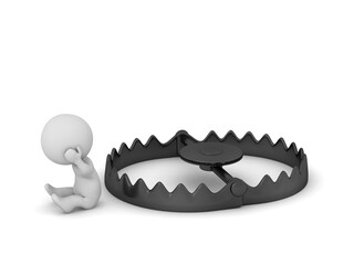 Upset 3D Character Next to a Bear Trap