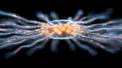 Fototapeta premium Abstract representation of a cell with radiating filaments.