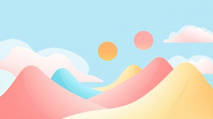 Pastel Mountain Landscape with Twin Suns, and Abstract Nature.