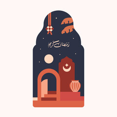 Islamic themed minimalist style windows, combination of Islamic icons, boho Arabic door design for Ramadan and Eid al-Fitr