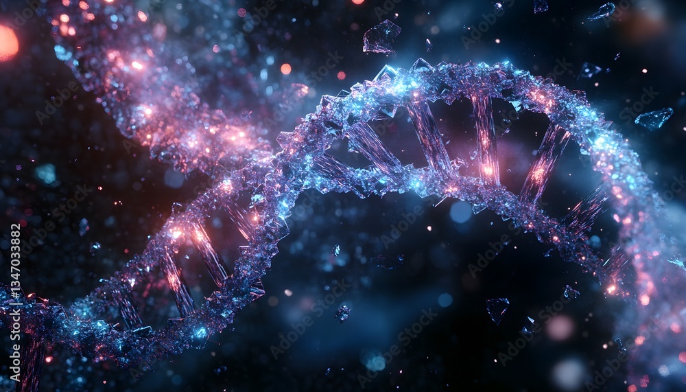 Poster colorful digital representation of dna helix in abstract background