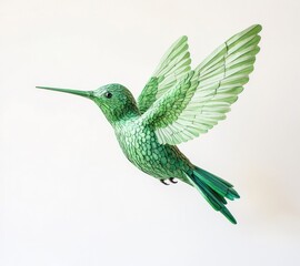 Obraz premium Flying Green Hummingbird Detailed Design Isolated on White Background