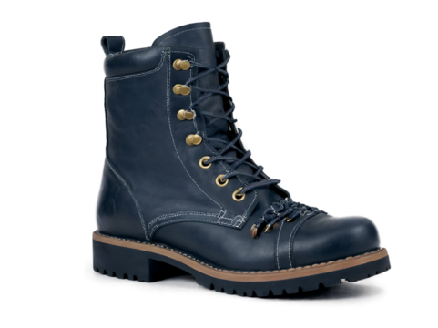Stylish and Rugged Blue Leather Lace-Up Boots for Outdoor Adventures