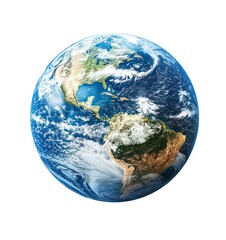 Fototapeta premium Earth Globe Showing Continents and Oceans with Clouds on White Background