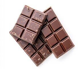 Dark Chocolate Bars Stacked Isolated on White Background Top View