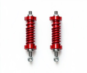 Two Red Coil Spring Dampers on White Surface for Automotive Repair