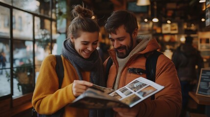 Couple Exploring City Guide Travel Brochure