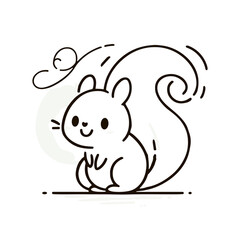 Fototapeta premium Cartoon Squirrel, Line Art Style, Black and White, Cheerful Rodent Illustration