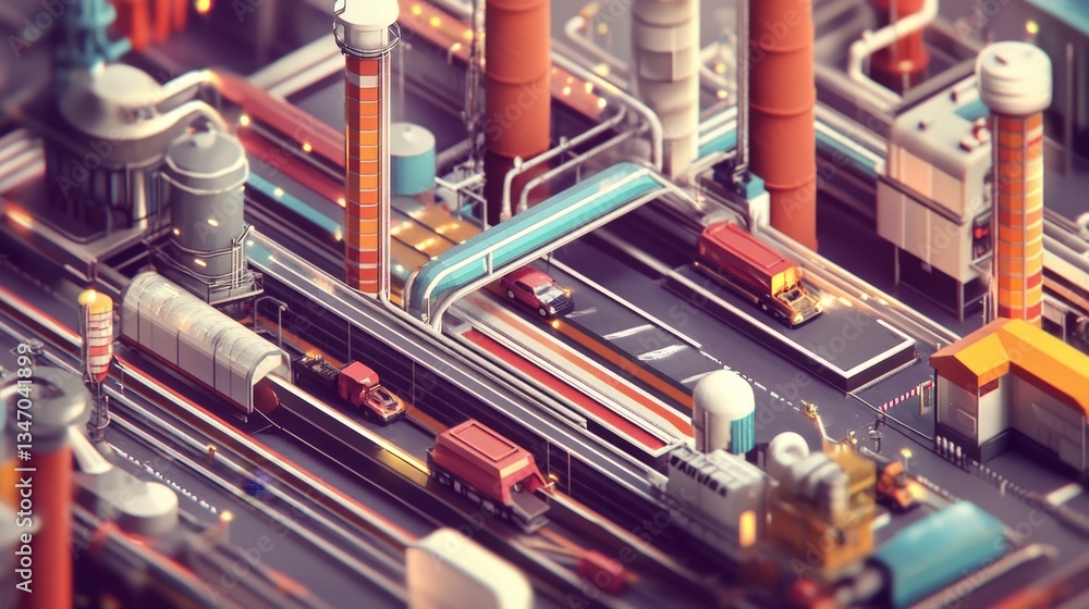 Poster futuristic car factory with automated assembly