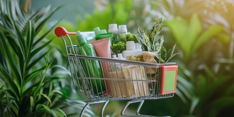 Shopping cart filled with eco friendly products