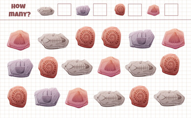 Mathematics puzzle game with dinosaur fossil stones © Yulia Zelinskaya
