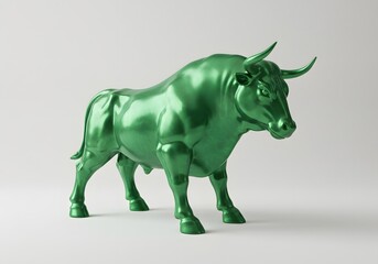 Fototapeta premium Shiny Green Bull Statue – A Representation of Bull Market Trends