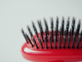 Close-up of a Red Hairbrush with Black Bristles for Grooming