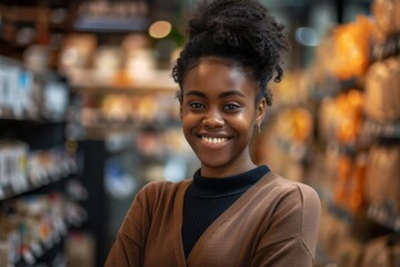 Naklejka premium Portrait of a young adult african american female retail sales associate
