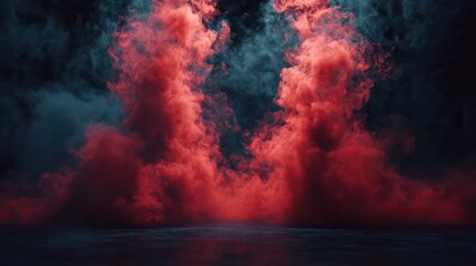 Dramatic smoke, vibrant colors, dark space