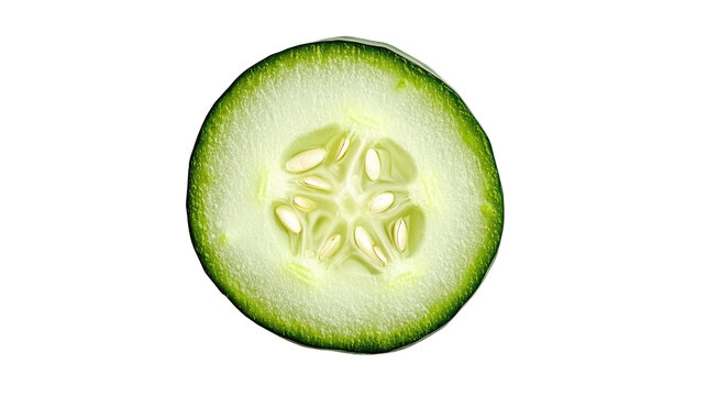 Fresh cucumber slice showing vibrant green skin and juicy interior.