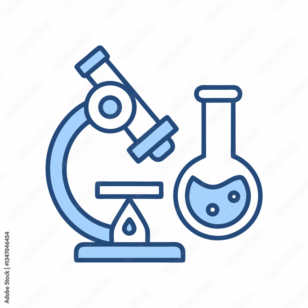 Poster microscope and laboratory flask vector design.