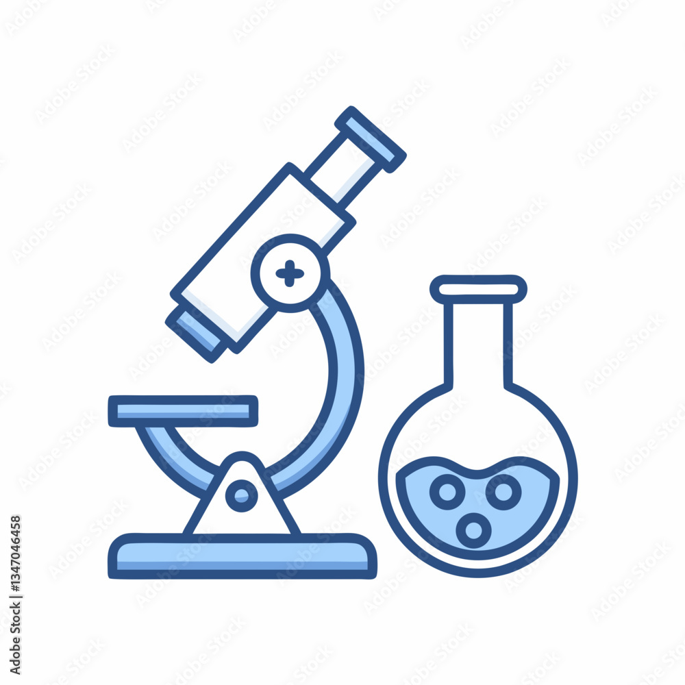 Poster microscope and laboratory flask vector design.