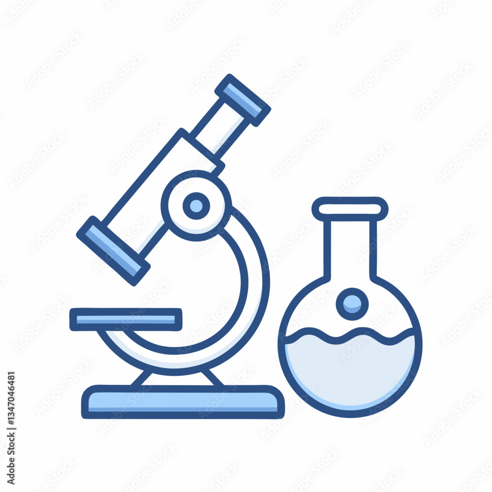 Aufkleber microscope and laboratory flask vector design.