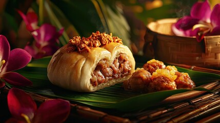 samoan keke pua&rsquo;a with sweet pork bun