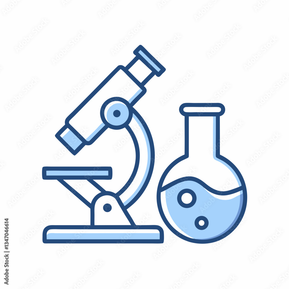 Poster microscope and laboratory flask vector design.