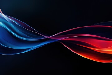 Abstract Blue and Red Swirling Waves on Black Background - Dynamic Design