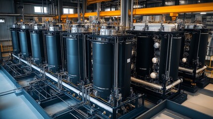 Industrial Factory Interior  Large Tanks  Pipes  and Machinery