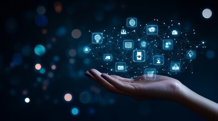 Businesswoman holding virtual business network in