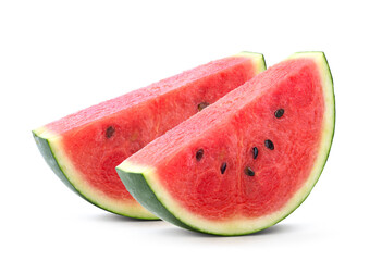 Watermelon slice with seeds isolated on white. Clipping path.