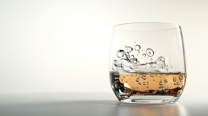Glass of liquid, splash, bubbles, studio setting