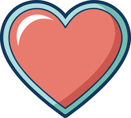 Shiny Heart Icon with Teal and Coral Outline, A glossy coral-colored heart icon with a teal outline, symbolizing love, affection, and emotional warmth.
