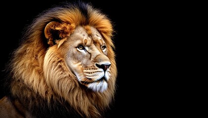 Fototapeta premium Majestic Lion Profile Against Black.